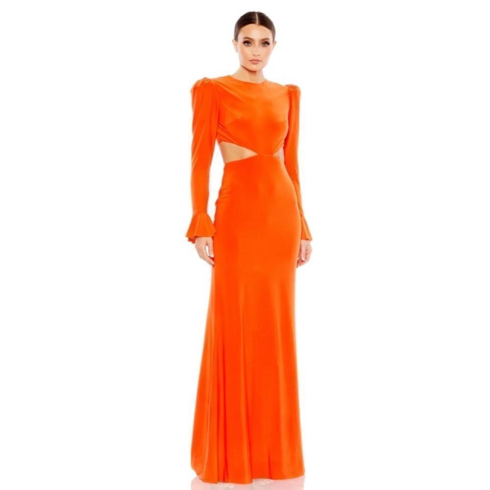 IEENA FOR MAC DUGGAL
Orange Long Sleeve Puff Shoulder Cut Out Gown